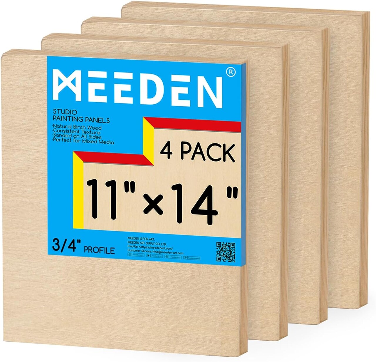 Unfinished Wood Canvas Board: 3/4” Deep 11x14” Wooden Canvas Panel Pack of 4 - Blank Cradled Wood Art Board for Painting